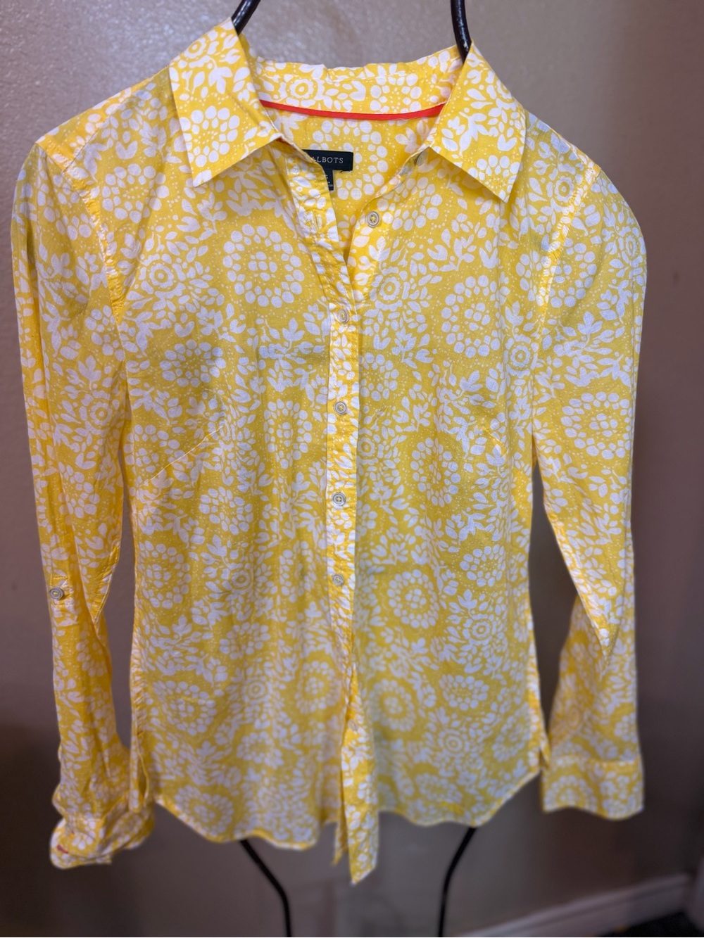 Talbots Yellow and White Floral Button-Front Blouse